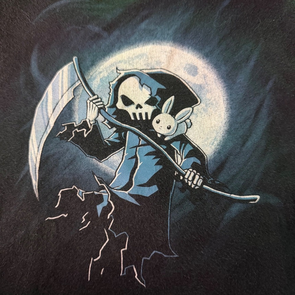TeeTurtle Grim Reaper Bunny Moon Graphic T-Shirt Black Mens Large Short Sleeve